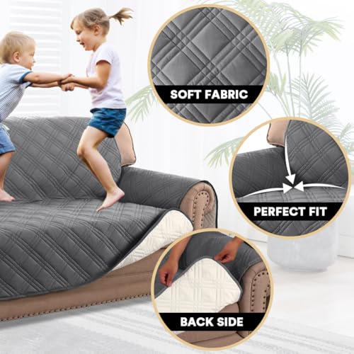 PrinceDeco 100% Waterproof Couch Cover for 3 Cushion Couch Sofa Pet Friendly Non-Slip Couch Cover for Dogs Washable Water Resistant Furniture Protector with Elastic Straps(Sofa 68", Grey) - color: Grey, size: Sofa
