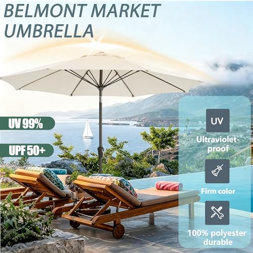 9FT Outdoor Patio Umbrella Outdoor pool Umbrella with Push Button Tilt and Crank, Market Umbrella 8 Sturdy Ribs UV Protection for Garden, Deck, Backyard (White) - color: White