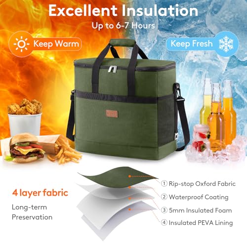 Lifewit Cooler Bag 30/50/60 Cans Collapsible and Insulated Large Lunch Bag Leakproof Soft Cooler Portable Tote for Camping/BBQ/Family Outdoor Activities - color: Green, size: 60-Can(40L)