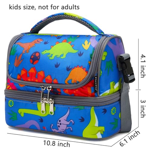 FlowFly Kids Double Decker Cooler Insulated Lunch Bag Large Tote for Boys, Girls, Men, Women, With Adjustable Strap, Dinosaur - color: Dinosaur