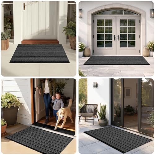 Outdoor Front Door Mat 32" x 48", Dirt Trapping Outside Entrance Rug, Non Slip Shoe Scraper, Heavy Duty Commercial Rug for Patio, Garage, Traffic Area, Office, Roll Packing - color: Grey, size: 32" x 48"