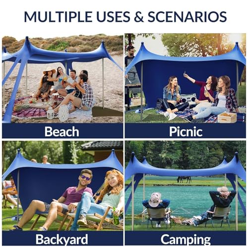 Gardentime Beach Tent Canopy with 8 Sandbags 4 Aluminum Poles, Pop Up Portable Camping Sun Shelter, Easy Set Up with 2 Sand Shovel, Ground Pegs, Carrying Bag for Outdoor Beach,Picnic, Fishing - color: Navy