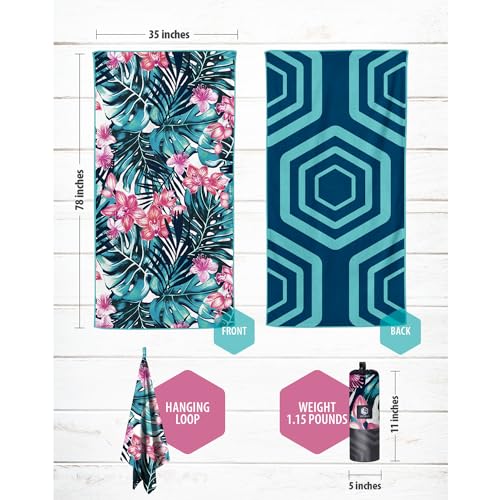 VENTURE 4TH Microfiber Beach Towel: Quick-Dry, Compact, Sand-Free, Absorbent, Sandproof and Lightweight - Perfect for Camping, Beach, and Roadtrips (Blue Lagoon Design | 35x78 inches) - color: Blue Lagoon, size: Extra Large (78" x 35")