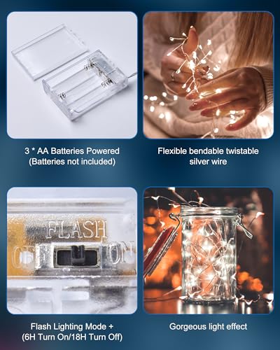 Fairy Lights Battery Operated, Firecracker String Lights Waterproof Silver Wire 5 Feet 60 Led Cluster Starry Lights for DIY Wreath Home Wedding Party Bedroom Mason Jar Holiday Christmas, Pure White - color: Pure White