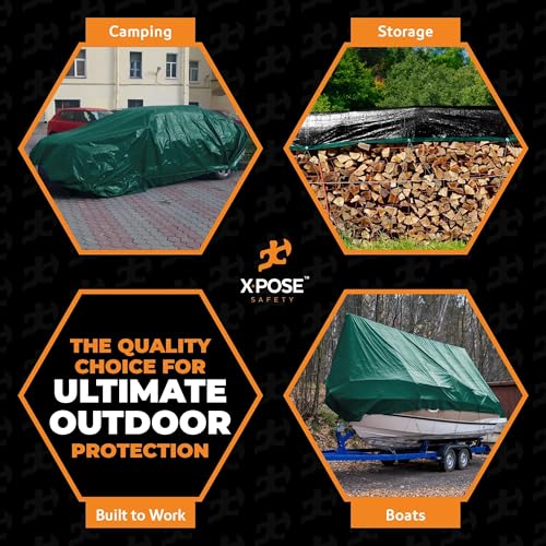 Heavy Duty Poly Tarp - 9' x 12' (10-Pack) - 10 Mil Thick Waterproof, UV Blocking Protective Cover - Reversible Green and Black - Laminated Coating - Grommets - by Xpose Safety - color: Green/Black, size: 9 Feet X 12 Feet (10pk)