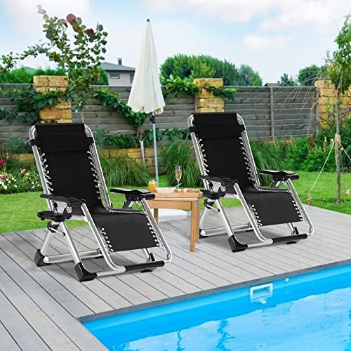 ABORON Zero Gravity Chair,Premium Outdoor Lawn Folding Lounge Chairs,Sturdy Adjustable Reclining Patio Chairs with Removable Cushion,Headrest & Tray - color: A Midnight Gray