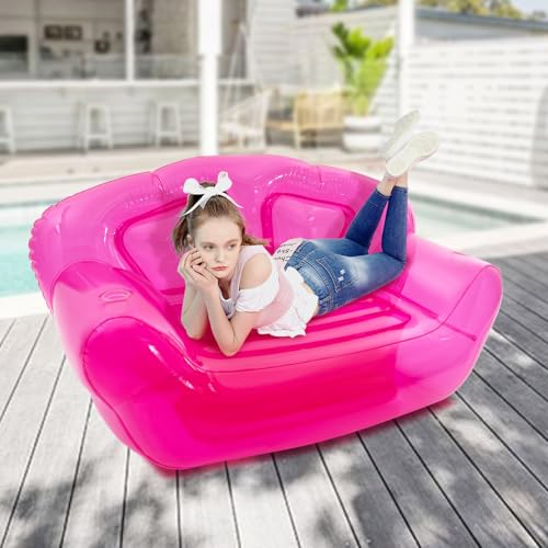 Inflatable Sofa Blow UP Chairs Couch Lounger Portable Air Inflatable Couch Inflatable Double Person Sofa for Indoor Living Tent Camping Outdoor Activities (Red)