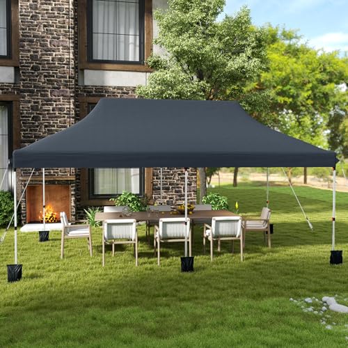 Tangkula 10x20 Ft Pop Up Canopy, Instant Setup Outdoor Tent with 6 Sand Bags, 12 Stakes & 6 Ropes, UPF 50+ Portable Canopy Tent with Carrying Bag for Camp, Beach, Patio (Black) - color: Black, size: 10x20 Ft