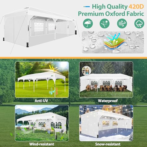 COBIZI 10x30 Pop Up Canopy Tent with Patented Center-Lock, Easy Setup Party Tent with 5 Removable Sidewalls, Wheeled Bag, Ventilated Top, for Wedding Backyard Event, White - color: White, size: 10x30ft With 5 Sidewalls