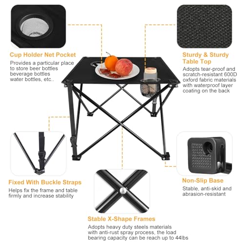 KOCASO 1Pc Foldable Camping Table Portable Picnic Table Lightweight Travel Desk with 2 Cup Holders Carrying Bag - color: Naveblue