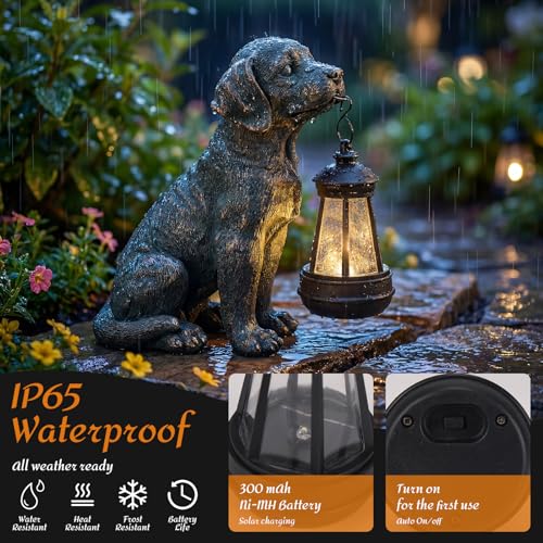 Lyeasw Solar Dog Statues with Lantern – 8.4 inch Waterproof Outdoor Dog Decor for Garden, Yard & Porch, Auto On/Off Solar Light, Gift for Mom & Dog Lovers, Dog Memorial Gifts - color: Dog