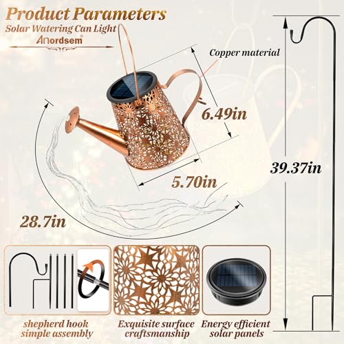 Anordsem Solar Watering Can Lights: Metal Flower Lantern Outdoor with Hook - Waterproof Garden Art Hanging Decoration for Yard Patio Lawn - Christmas Birthday Gifts for Women Mom Grandma - color: Flower-pattern