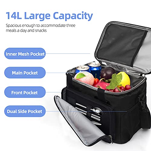 iknoe Insulated Lunch Bag, Foldable 14L Cooler Bag for Men & Women, Leakproof Thermal Design, Great for Office, Picnic, Travel, Lunch Box, Black New - color: Black, size: Large