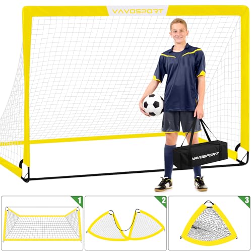 VAVOSPORT Soccer Goal, 2 of 6'x4' Kids Soccer Goals for Backyard Set, Portable Pop Up Soccer Net, Practice Soccer Training Equipment with Ball, Cones for Toddler,Youth Sports Outdoor Games Yard Play - color: Yellow