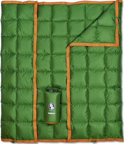 Horizon Hound Down Camping Blanket 650 Fill Power - Ultralight Backpacking Quilt (1lb 6oz) Warm & Water-Resistant 20D Nylon Shell for Outdoors, Camping, Hiking, Travel, & Stadium - Packable - color: Green