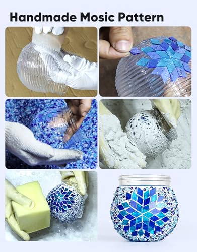 Mosaic Solar Lights Outdoor 6 Pack, Solar Hanging Lanterns Christmas Halloween Gifts for Women Mom Grandma, Waterproof Glass Globe Lights, Garden Patio Decor for Yard, Tree, Balcony, Cold - color: Blue, size: 6