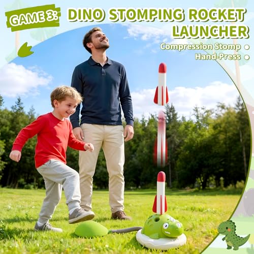 3 in 1 Dinosaur Rocket Launcher, Musical Jump and Toss, Activity Spinning Dinosaur Toy with Remote Control, Indoor & Outdoor Sports Toys