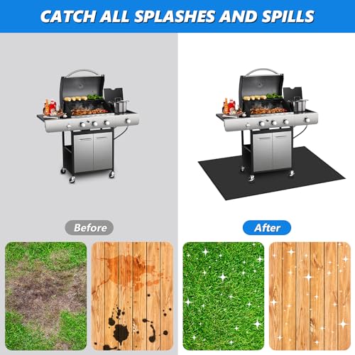 Large 65 x 39 Inch Under Grill Mats for Outdoor Grill, Heavy Duty Fireproof Deck Patio Protector Mat, BBQ Mat for Under BBQ, Oil-Proof Waterproof Grill Floor Pads for Charcoal, Smoker, Gas Grills