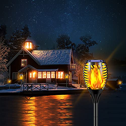 TomCare 8 Pack Outdoor Solar Lights Flickering Flames Torch Decorative Garden Lights Solar Powered Waterproof Lighting for Garden Patio Yard Landscape - color: Black, size: Medium - 8 Pack