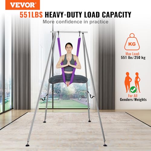 VEVOR Yoga Stand Frame, Max 441-551 lbs Load Swing Stand, Triangular Structure Aerial Rig, Aerial Silk Stands with Yoga Hammock, Standard & Height-Adjustable Version - color: Purple, style: Standard Version