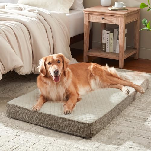 JOEJOY Orthopedic Dog Bed for Extra Large Dogs, Washable Dog Crate Bed Large Sized with Removable Cover, Egg Memory Foam Big Pet Beds, Beige, 47"x29" - color: Beige, size: XXL(47"x29")