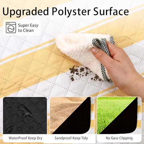HX&OD Extra Large Picnic Outdoor Blanket, 80”x80” Waterproof Picnic Mat Foldable Camping Blanket Portable with Carry Strap for Beach Mat Outdoor Camping Party(Yellow) - color: Yellow&white, size: 80 x 80 inches