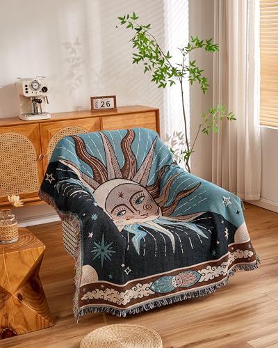 Erke Chair Recliner Cover Boho Throw Blanket Hippie Room Decor Wall Hanging Tapestry Outdoor Picnic Camping Rug Mattress Beach Towel Sofa Furniture Slipcover Bohemian 50”x70” The Sun and Moon Stars - color: The Sun and Moon