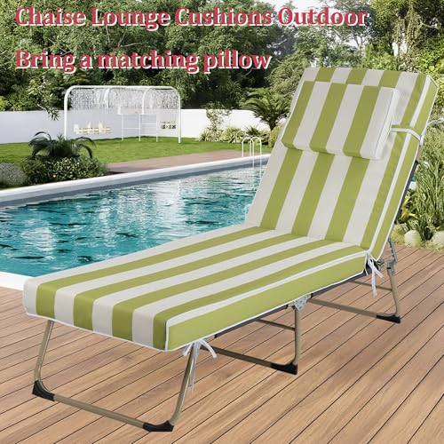 Chaise Lounge Cushions Outdoor 72x21x4 Inch, Patio Lounger Chair Cushion with Removable Cover, Fade Resistant Replacement Pad for Outdoor Furniture (Green and White Stripes, 72x21x4 inch) - color: Green and White Stripes