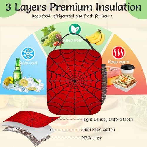 Red Spider Web Lunch Bag for Kids,Gothic Halloween Insulated Lunch Box for Women, Large Capacity with Mutiple Pockets Gilrs Boys School Thermal Bag for Work,Picnic,Hiking - color: Red Spider Web