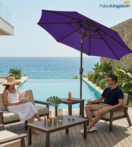 PatioKingdom 10FT Patio Umbrella with Push Button Tilt and Crank, Outdoor Market Umbrella with 8 Fiberglass Ribs, UV Protection Table Umbrella for Pool,Backyard,Garden,Deck - color: Dark Purple, size: 10FT