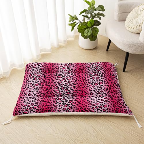Nttopship Dog Cat Bed Mat Ultra Soft Fluffy Pet Bed Washable Fashion Dog Crate Beds Comfy Comfy Pet Sleeping Pad Suitable for Pet Raised Bed(30"x26",Pink Leopard) - color: Pink leopard, size: Medium