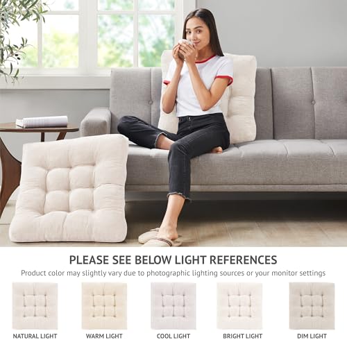 Degrees of Comfort Meditation Floor Pillow, Square Large Pillows Seating for Adults, Tufted Corduroy Cushion for Balcony Bedroom Tatami Living Room, Beige, 22x22 Inch - color: Square | Beige | 1 Pack, size: 1 Pack