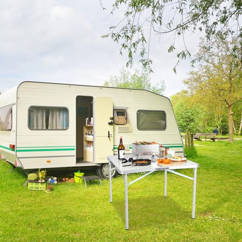REDCAMP 32" Square Folding Camping Table with Adjustable Heights Legs, Lightweight Portable Aluminum Fold in Half Small Card Tables Bridge Tables for Outdoor Picnic, White - size: Square 2.6ft (32"x32")