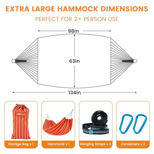 Lazy Daze Hammocks Double Brazilian Cotton Hammock, Extra Large Portable Outdoor Camping Hammock with Tree Straps & Travel Bag for Backyard Patio Poolside Indoor, 550lbs Capacity, Red Stripe - color: Red Stripe
