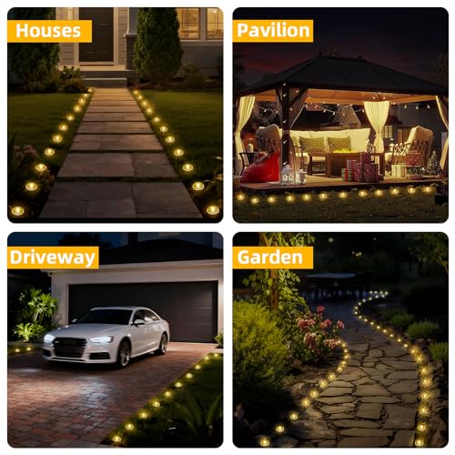 30 LED Solar Ground Lights Outdoor, Waterproof Solar Pathway Lights, LED Landscape Lighting for Garden, Patio, Driveway, Walkway -Warm White - color: Warm Whtie, size: 24.6FT
