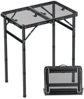 Folding Camping Table, 22" x 15" Picnic Table with 3 Adjustable Height Max 27.5", Matte Black Aluminum Folding Table with Handle for Party, Dining, Garden, Patio, Market (2-Fold Mesh Tabletop) - style: 2-Fold Mesh Tabletop