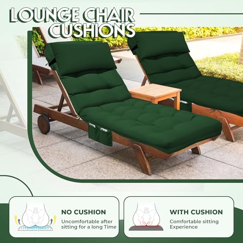 Outdoor Chaise Lounge Chair Cushion, Waterproof Outdoor Chair Cushions for Patio Furniture, 71 x 21 x 4 Inches Replacement Chaise Lounge Cushion with Ties (Green) - color: Green