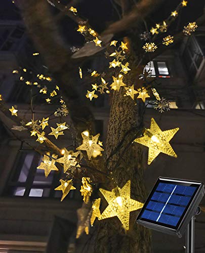 50ft 120 LED Solar Star Fairy Lights, Outdoor Decorative Solar String Lights, Waterproof Ambiance Lighting for Patio Deck,Camper,Gazebo,Girls Themed Room,Garden,Porch,Bush Decor,Warm White - color: Warm White