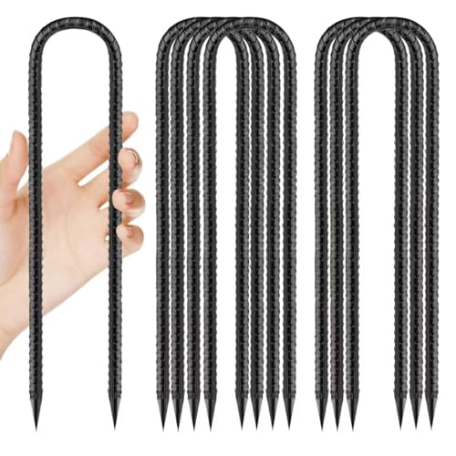 Rebar-Stakes-12-Inch, Ground Stakes Heavy Duty U-Hook Black Coated Anti-Rust Heavy Duty Ground Anchors for Garden Dog Fence Chicken Coop Christmas Decorations Deer Fence 8pcs - color: Black-U-HOOK, size: 8pcs
