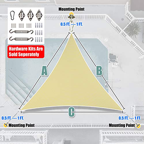 Amgo Custom Size 7' x 7' x 7' Beige Triangle Sun Shade Sail UPF50+ AGTAPRT12, Order to Make Canopy Awning, 95% UV Blockage, Water & Air Permeable, Commercial Standard (We Customize) - color: Beige, size: 7' X 7' X 7' Custom Size