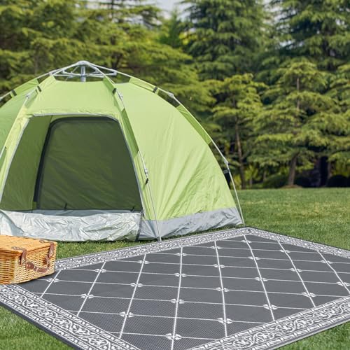 Reversible Mat Plastic Outdoor Rugs for Patios Clearance Waterproof Plastic Straw Rug Large Area Rug for Outdoor, Porch, Patio, RV,Camping,5x7Ft, Grey - color: Classic Grey, size: 5' x 7' (Rectangular)