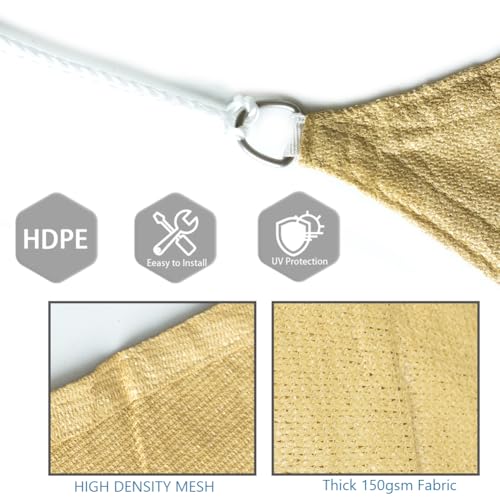 Sun Shade Sail Sand Yellow Triangle 10'X10'X10' Permeable Garden Canopy for Outdoor Patio Backyard and Deck Sun Protection Fabric with Fade and Tear Resistance - size: Triangle-10FTx10FTx10FT