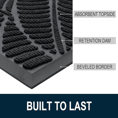 Colorxy Waterproof Doormat, Sturdy Natural Rubber Front Indoor Mat, Non Slip Low Profile Indoor Outdoor Door Mats, Stain and Fade Resistant Floor Mat, Easy Clean Patio Entrance Mat, 29.5x17, Black - color: Black, size: 29.5" X 17"