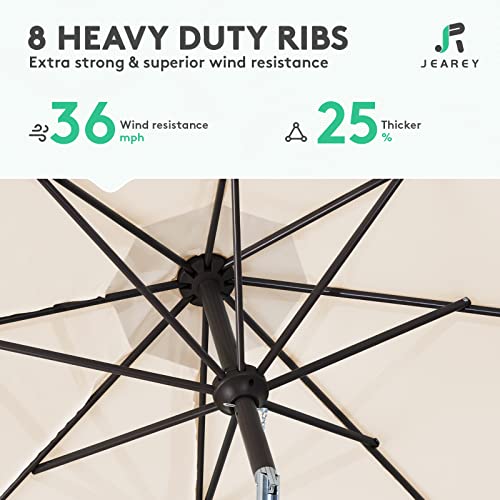 JEAREY 9FT Outdoor Patio Umbrella Outdoor Table Umbrella with Push Button Tilt and Crank, Market Umbrella 8 Sturdy Ribs UV Protection Waterproof for Garden, Deck, Backyard, Pool (Beige) - color: Beige