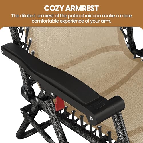 Yaheetech Zero Gravity Recliners Outdoor Adjustable Folding Reclining Lounge Chairs w/Pillows, Cup Holder Trays and Carry Strap for Patio Backyard Beach Beige Set of 2 - color: Beige