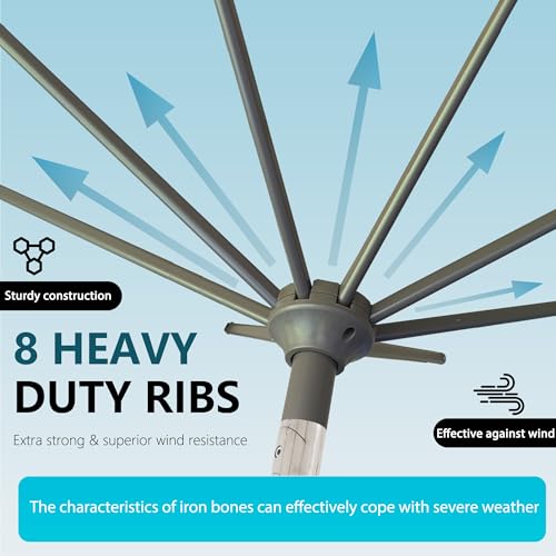 9FT Large Outdoor Patio Umbrella Pool Market Umbrella-UV Resistant, Easy Push Button Tilt and Crank, 8 Sturdy Ribs Heavy-Duty Table Umbrella for Deck, Backyard,Garden (Beige) - color: Beige, size: 9 FT
