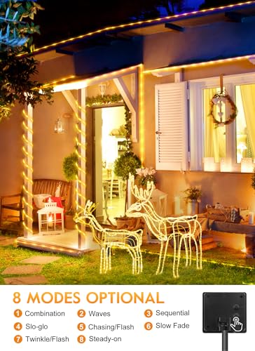Brightown Solar String Lights Outdoor 2 Pack 72 Feet 200 LED Waterproof Solar Powered String Lights with 8 Lighting Modes, Waterproof Solar Rope Lights for Outside Christmas Party, Warm White - color: Warm White, size: 200 LED 2PACK