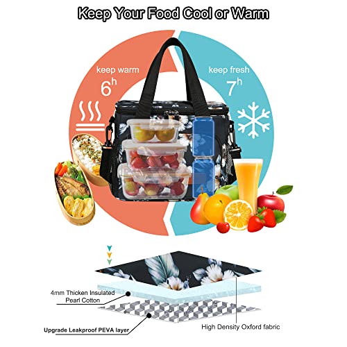 Femuar Lunch Bags for Women/Men, Insulated Lunch Bag for Work Office Picnic - Lunch Cooler Bag Leakproof Lunch Box with Adjustable Shoulder Strap - Hibiscus - color: Hibiscus, size: Medium Size