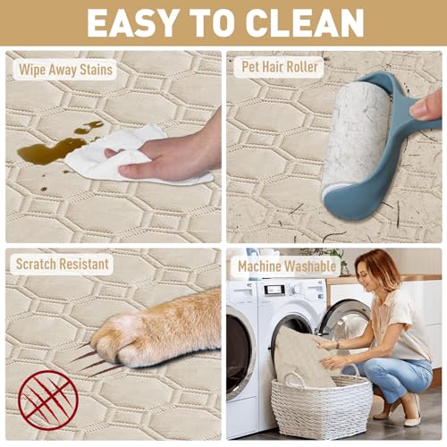 ZNSAYOTX Ultimate Cozy Blankets (30"x53") 100% Waterproof Sofa Mat Blanket for Dog Pets, Bed Couch Protector with Non-Slip Back Washable Durable, Pee Scratch Proof Easy to Clean (Beige) - color: Beige, size: 30x53 Inch