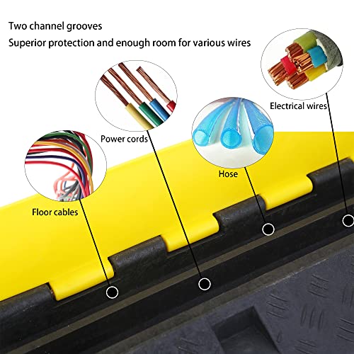 Cable Ramp Cable Protector Ramps Wire Hose Protective 2 Channel Traffic Rubber Plastic Cord Cover Speed Bump for Asphalt Concrete Gravel Driveway Outdoor, 4 Pack - color: 2 channel-4 pack